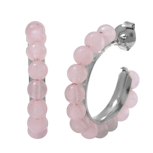 NWT Galilea Rose Quartz Hoop Earrings in Stainless Steel 20.00 ctw - Picture 1 of 4